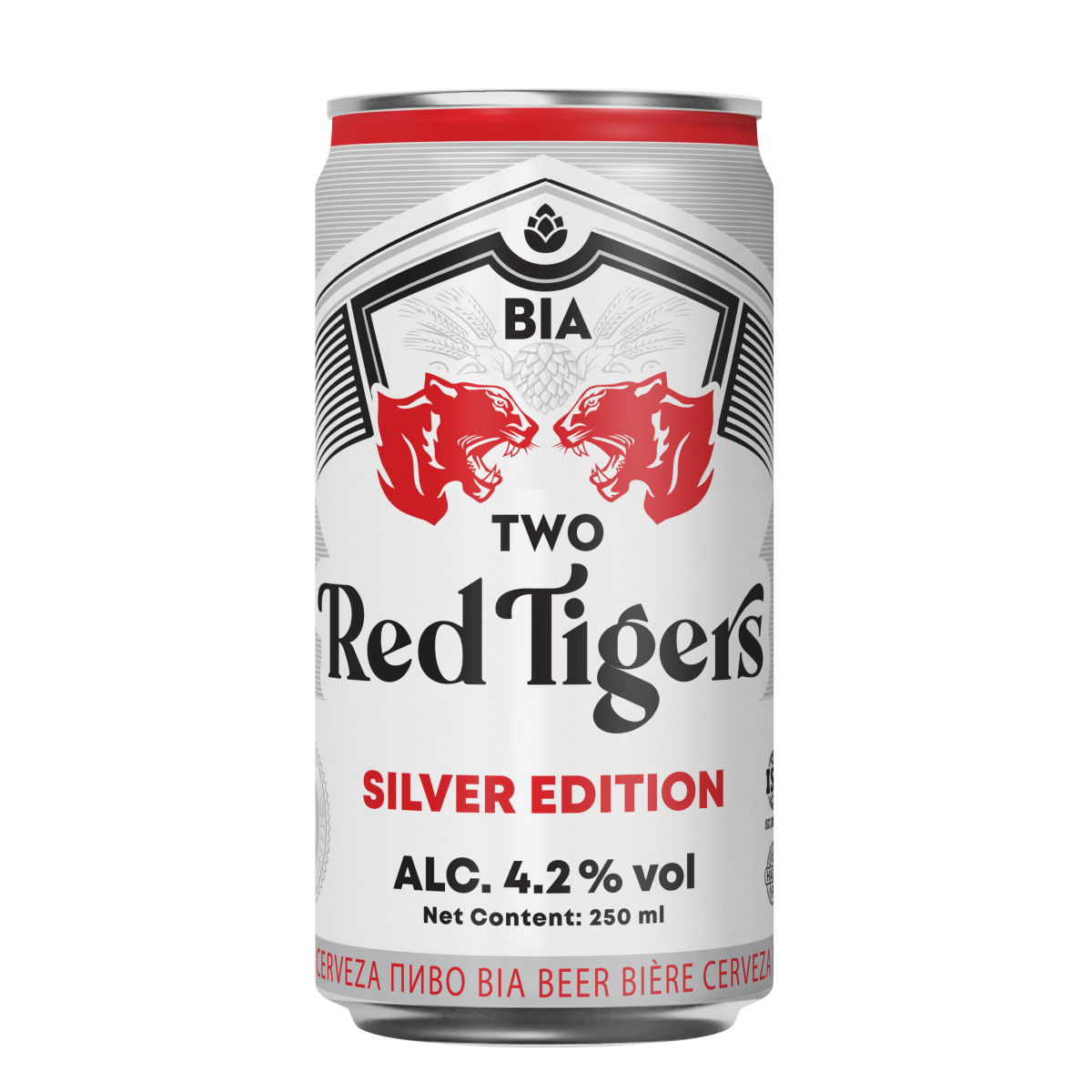 Two Red Tigers Beer Silver Edition 4.2% 250ml sleek