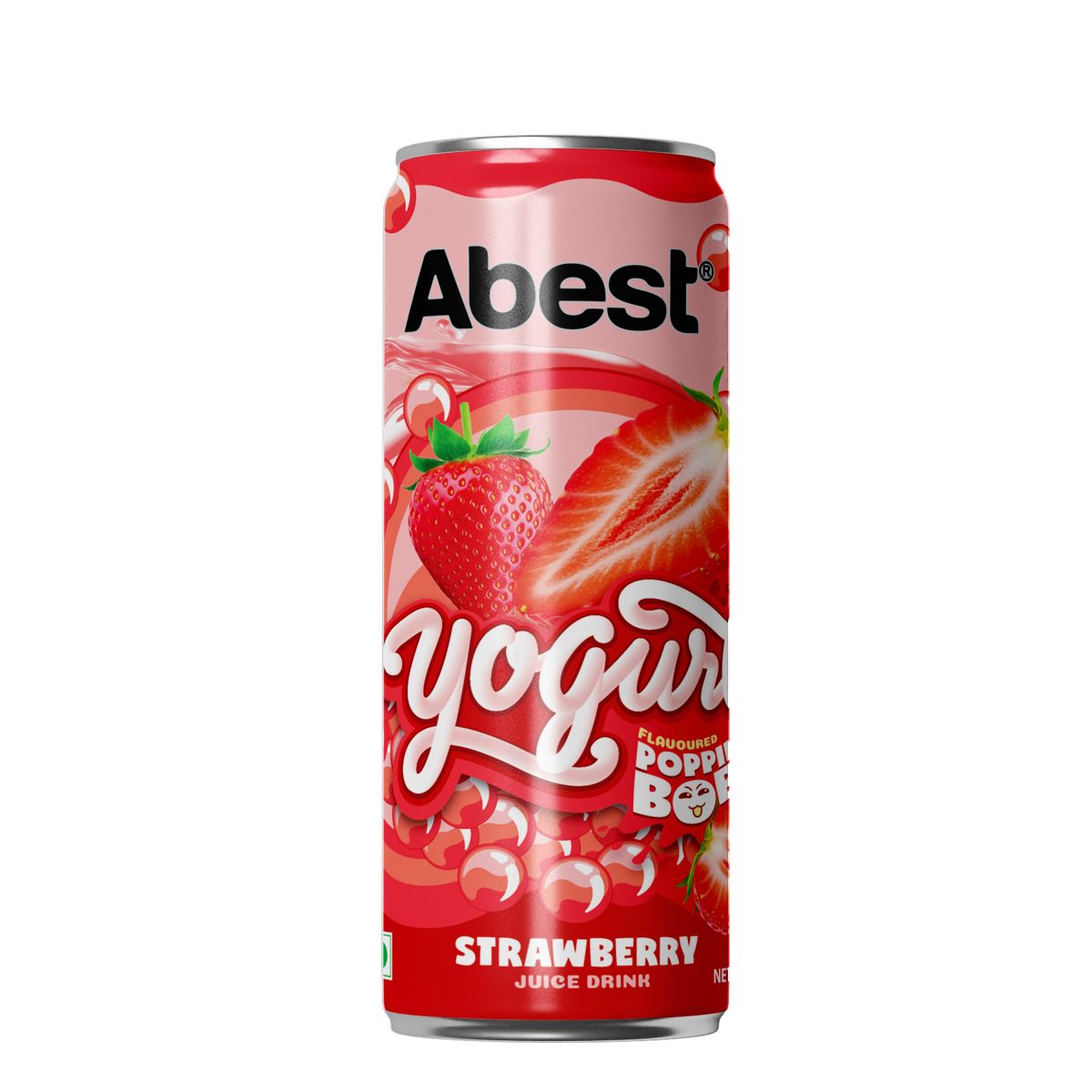 Abest Yogurt Flavoured Popping Boba Juice Drink - Strawberry 330ml sleek